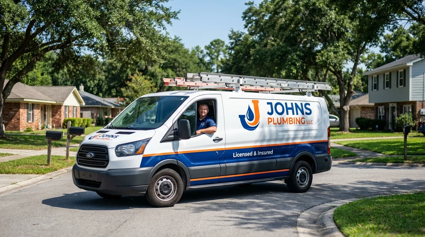 Johns Plumbing LLC service van in Northfield, NJ