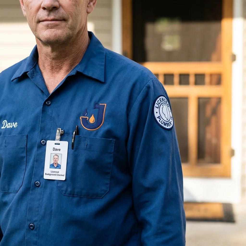 Licensed plumber showing ID badge in Northfield, NJ