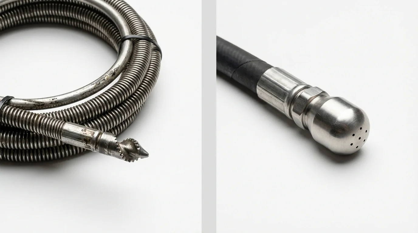 Drain snake cable and hydro jetting nozzle used for drain cleaning in Northfield, NJ