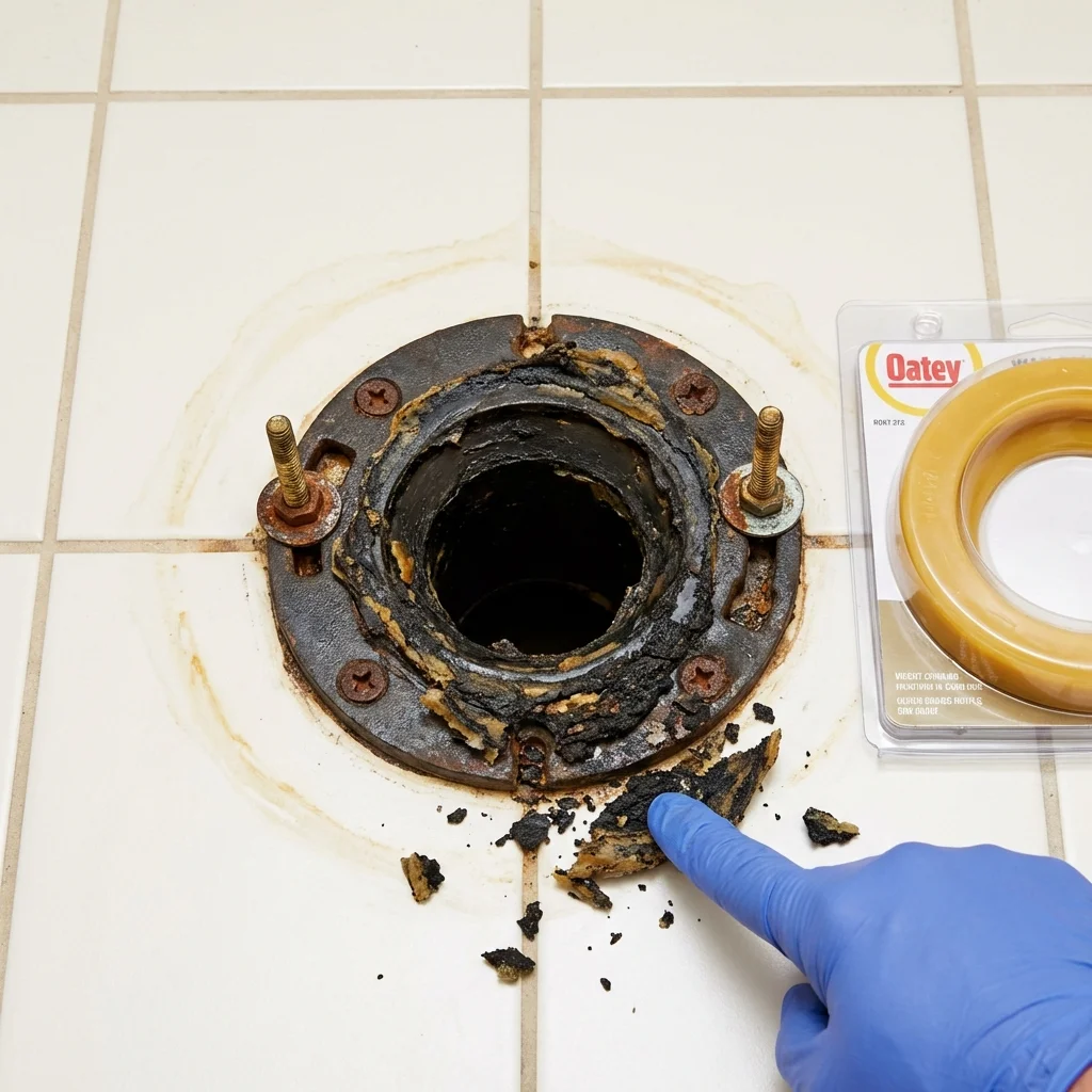 Failed wax ring showing water seepage at the base of a toilet in a Northfield, NJ home